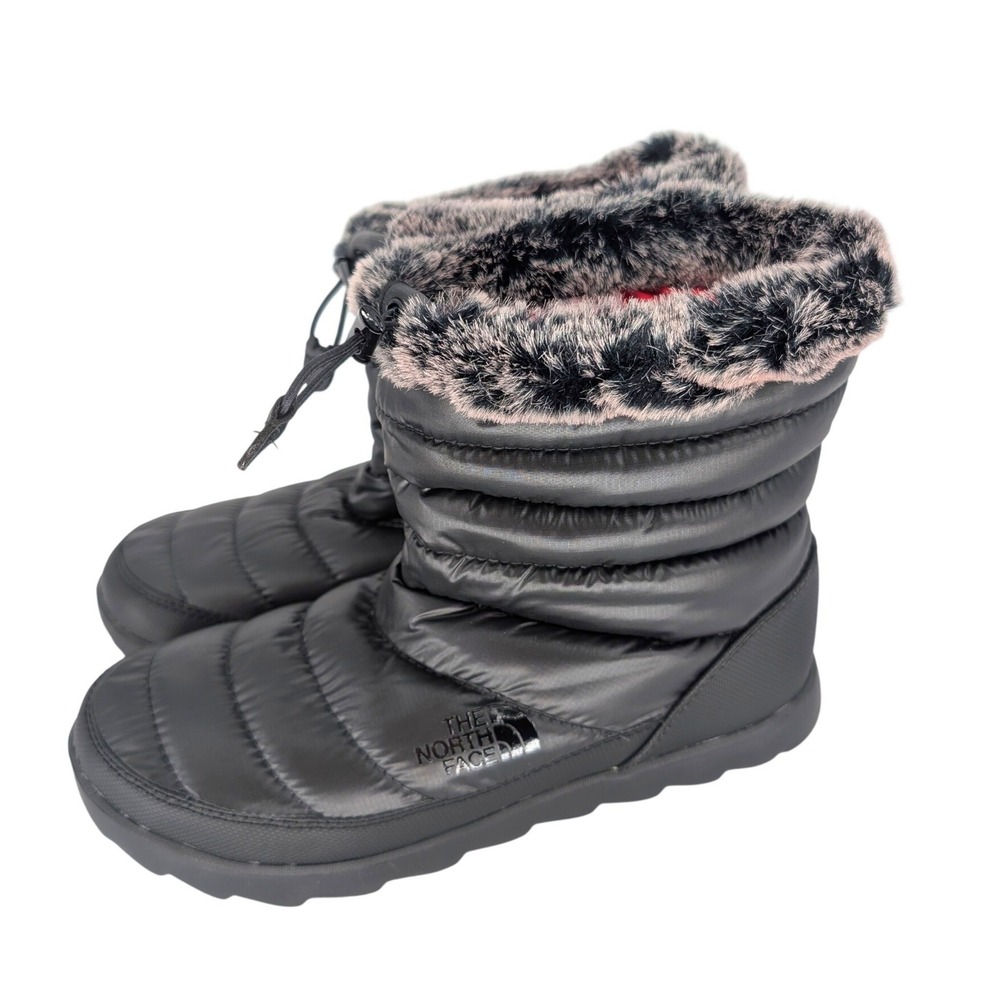 The North Face ThermoBall Micro-Baffle Bootie Women 10 Black Faux Fur Puffer